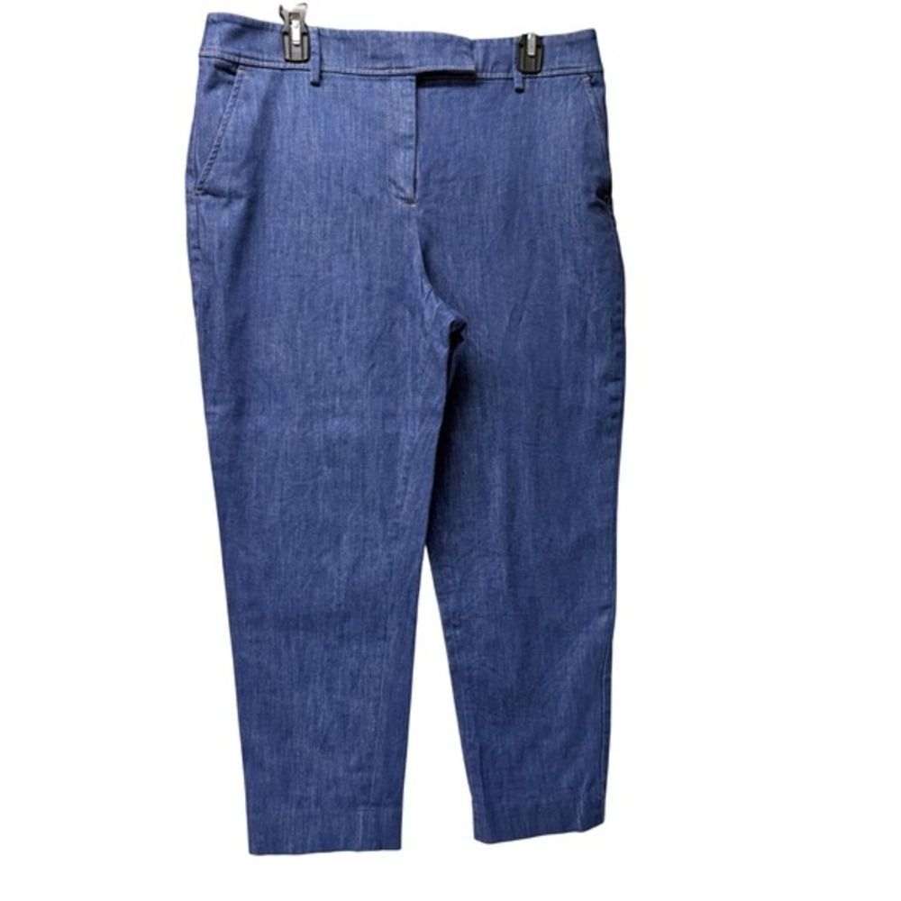 Talbots Ankle Pants Women 14 Blue Denim Straight Leg Side Slit‎ Cotton Blend